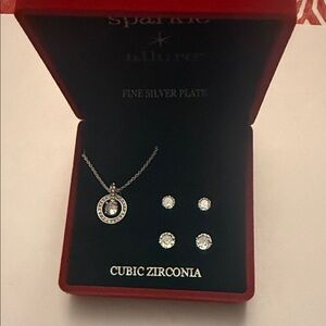 Silver Cubic Zirconia Jewelry Set missing one set earrings